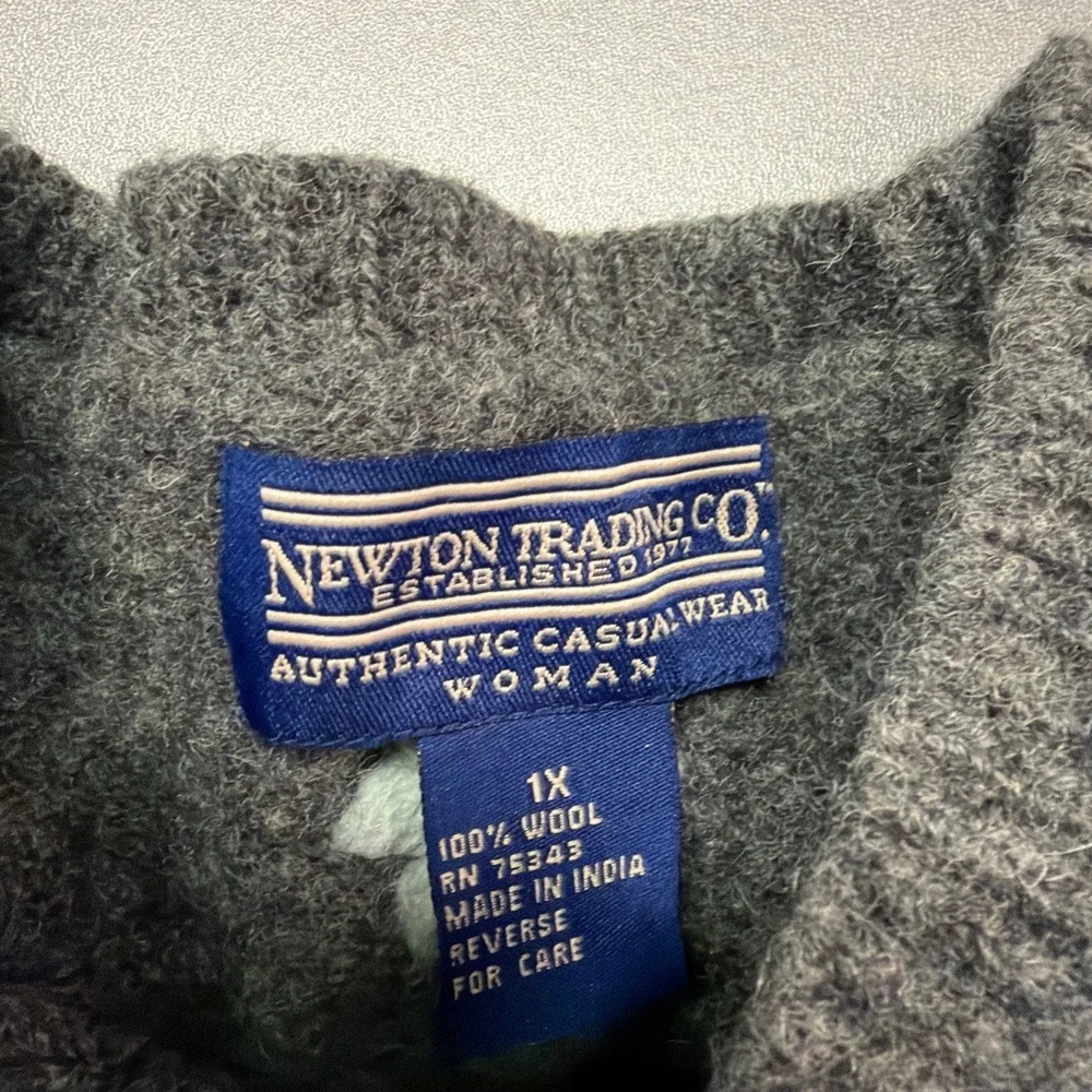 Newton Trading Co 100% Wool Floral Embroidered Cardigan Sweater Gray 1X Vintage